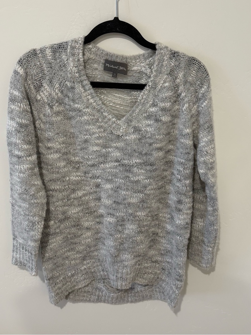 Michael Stars Gray V-Neck Cozy Knit Sweater Wool Womens XS Cozy Winter Soft